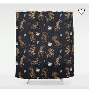 Society6 Tigers and Lotus Black Shower Curtain